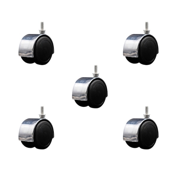 2'' Floor Safe Chrome Hooded Twin Wheel Caster 1/4 Threaded Stem, 5PK